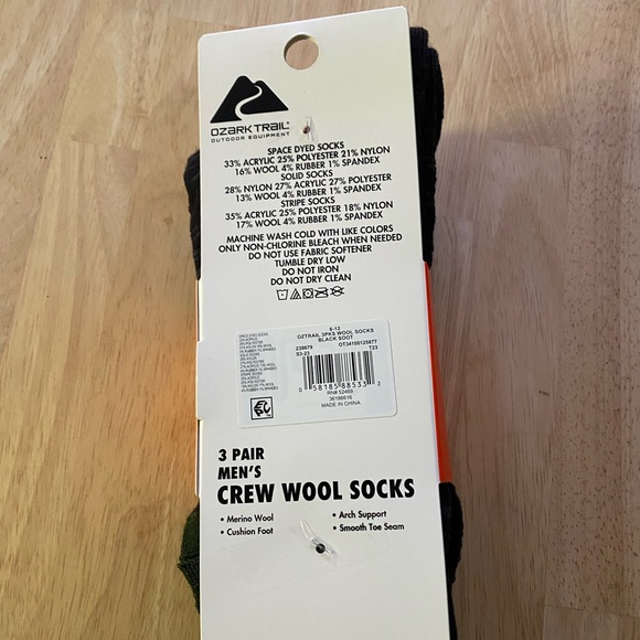 Ozark Trail Men's Merino Wool Blend Socks, 3-Pack - Picture 2 of 2